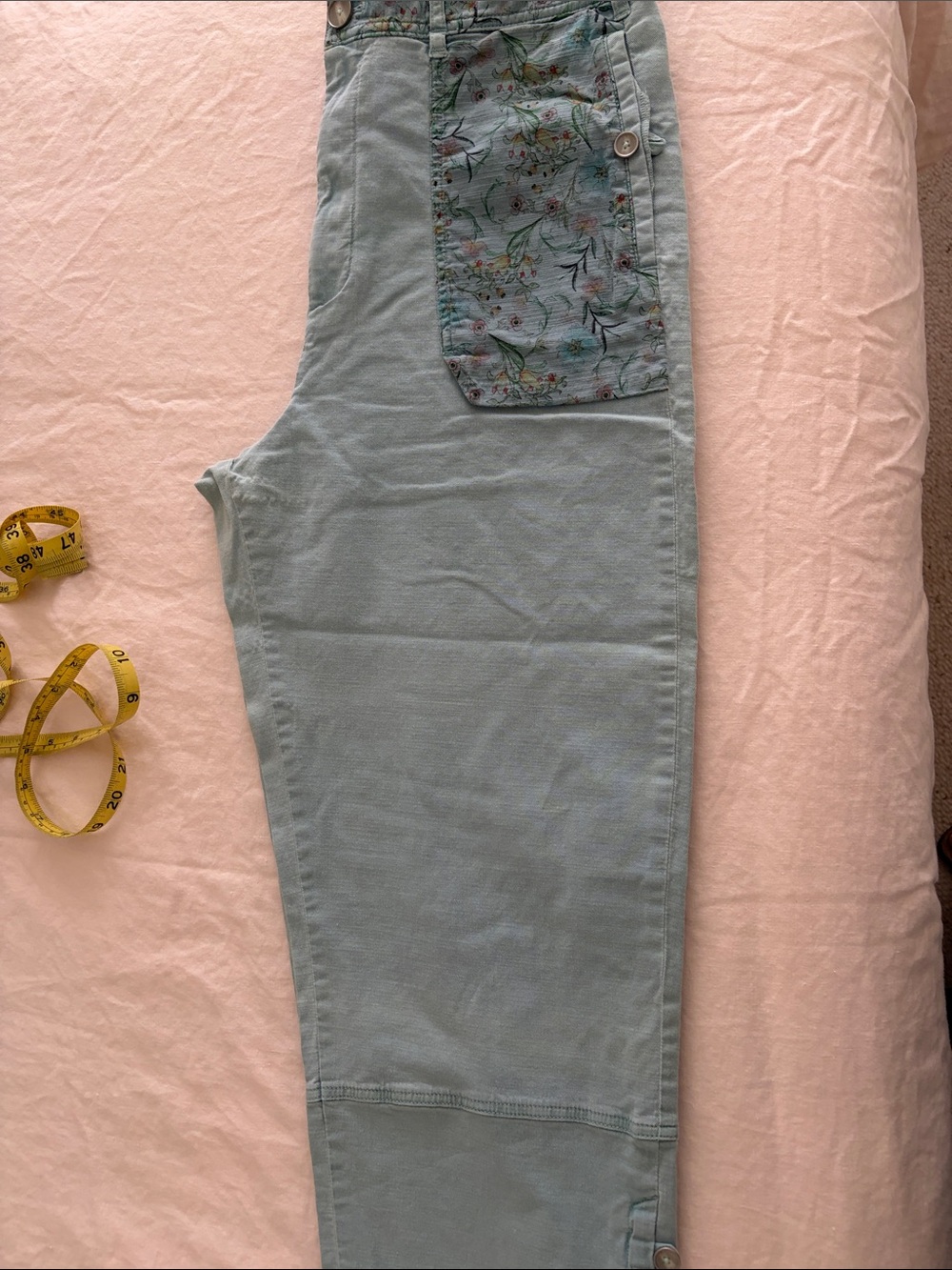 Anthropologie Straight Leg Pants in Light Blue with Floral Pocket